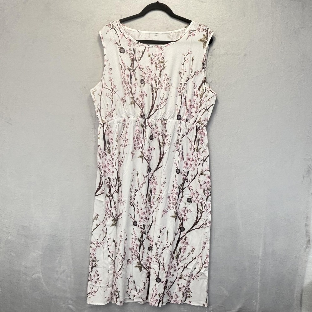 Pink Floral Tank Dress 2pc Set Womens 3XL Chiffon Lightweight Kaftan Sheer Top - Picture 5 of 16